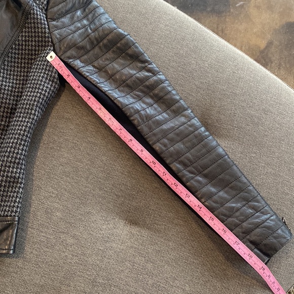 Trouve Quilted Leather & Houndstooth Moto Jacket Size Small - Picture 5 of 14